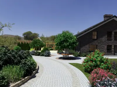 Highly detailed 3d scene of two Houses with garden landscape  3D model