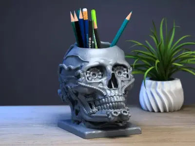 Skull robot pen holder Cyborg pen holder 3D print model