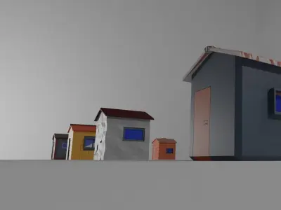 Houses two outhouses Low-poly 3D model