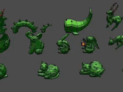 Stylized Animal Sculptures Pack Low-poly 3D model