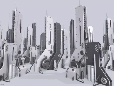 Futuristic building collection 3D Model Pack