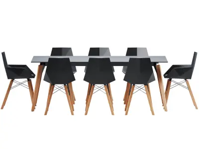 Faz Wood Dining Table And Chair 3D model