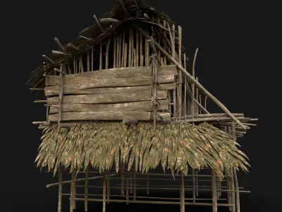 TRIBAL JUNGLE PRIMAL HUT HOUSE REED TREE SURVIVAL NEXTGEN Low-poly 3D model