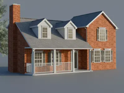 American Low Poly house 1 and Free Oak Tree - Game Ready Low-poly 3D model