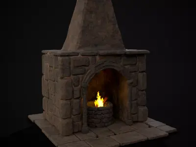 Medieval Mud Stone Fireplace Low-poly 3D model