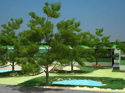  FACTORY WITH GARDEN Low-poly 3D model