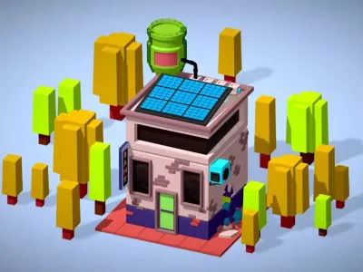 Bank With Broken Wall - Low Poly Model - Hyper Casual Scene Free low-poly 3D model