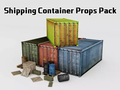 Transport container prop kit PBR industrial container Low-poly 3D model