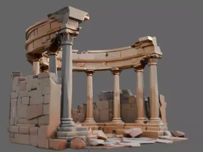 Ancient Stone Temple Ruins  Low-poly 3D model