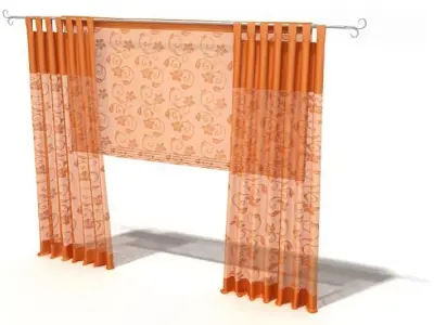 Orange Floral Patterned Curtains 3D model