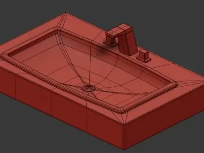 Rectangular Drop-in Bathroom Sink  Black 3D model