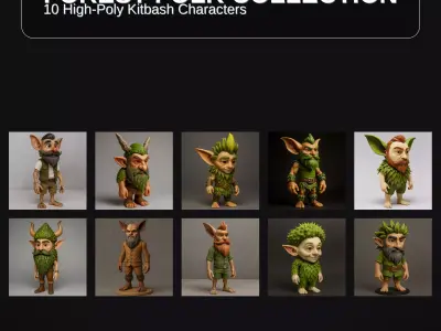 Forest Folk Collection - 10 High-Poly Kitbash Characters 3D print model