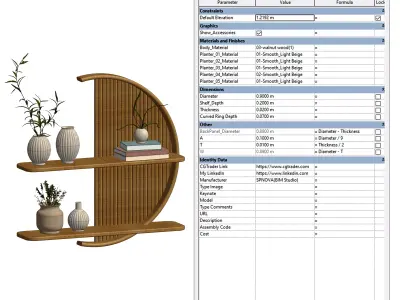 Japandi Wall Shelf with Planters Revit Family 3D model