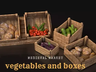 Medieval Market- Vegetables and Boxes Free 3D model
