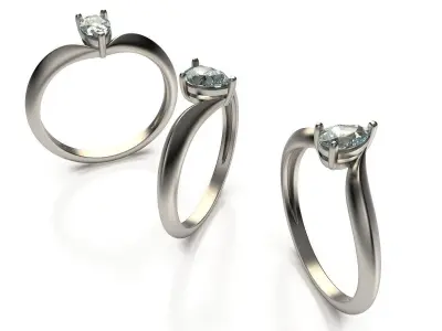 Solitaire Pear Cut Engagement Ring R 56 3D print model