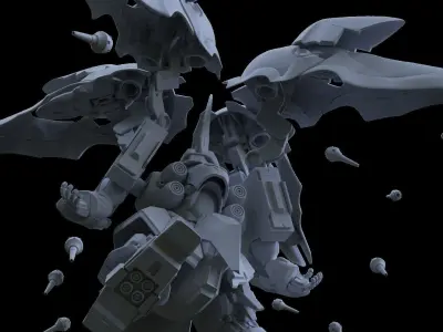 bb kshatriya gundam with rig mobile suits 3D model