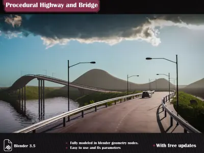 Procedural Highway and Bridge Generator 3D model