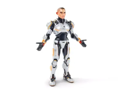 Futuristic Cyborg Warrior Fully Rigged and Animated Low-poly 3D model