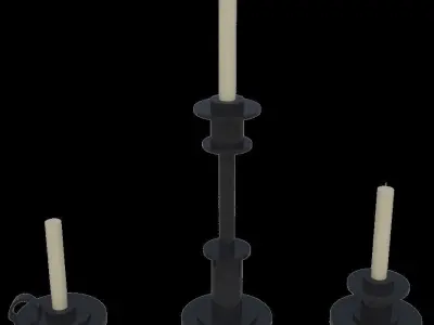 Candles with holders 3 different sizes architectural scene light Low-poly 3D model