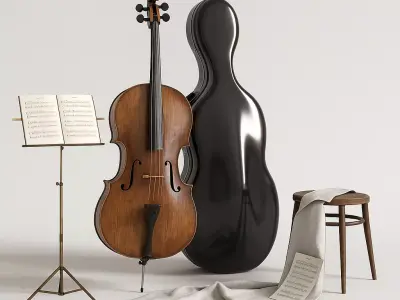 Cello Set 3D Model  Realistic Classical Interior Scene 3D model