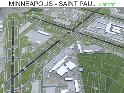 Minneapolis - Saint Paul Airport 12km Low-poly 3D model