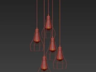 Kletka four caged light bulbs hanging from ceiling 3D model