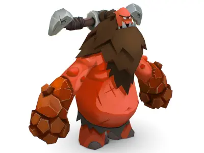 Red Giant Golem Troll Snowman Viking Warrior Iceman Low-poly 3D model