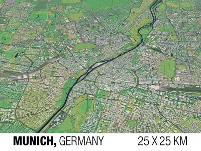 Munich Germany 25x25km City Map 3D model