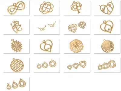 16 Plain Gold Wire Mesh Pendant Necklace 3dm model Pack 3D print model