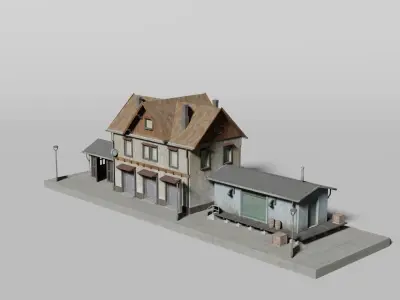 Old German rural railway station 3D model