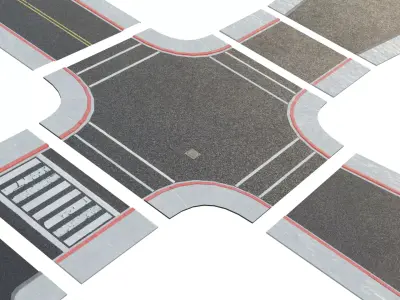 Modular Road Pack With 2k Textures Low-poly 3D model