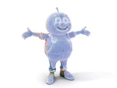 Orangey Character Rigged and Animated in Overalls Low-poly 3D model