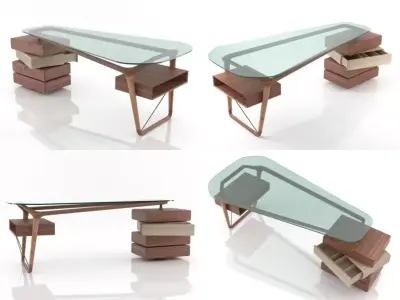 Omaggio modern desk with drawers and glass top 3D model