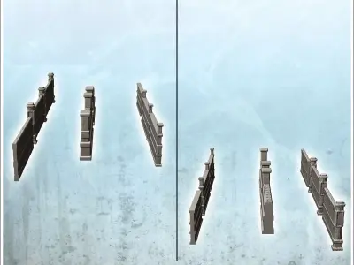 Set of low walls with wooden posts 4 3D print model