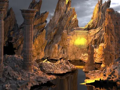 Dantes Underworld Ancient Stone Walkways Pillars Kit bash 3D 3D model