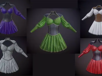 Dress with corset low poly 5 texture options Low-poly 3D model