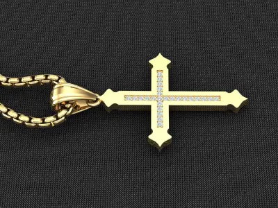 High Cross Pendant Light Gold 18K 3CP098 3D model