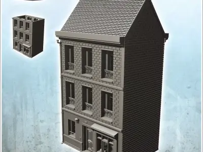 European urban building with store 7 - Modern WW2 WW1 World War  3D print model