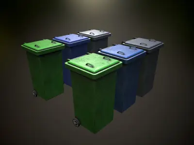 city trash cans and trash bags Low-poly 3D model