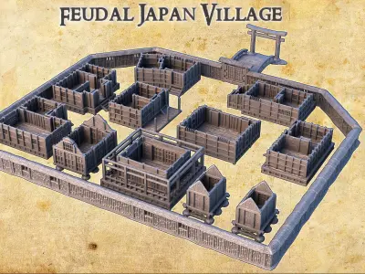 Feudal Japanese Village Tabletop Terrain 28 MM 3D print model