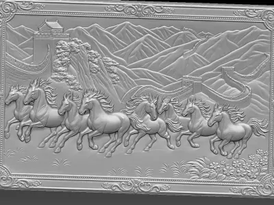 8 horses CNC Relief Model 3D print model