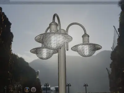 Street Light -7- Matt Black Version -3 Lamps-  Low-poly 3D model