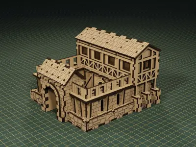 Lasercut - Medieval Barracks 3D Wood Puzzle 3D model