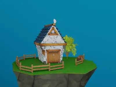 House on a cliff with a wooden fence 3D model
