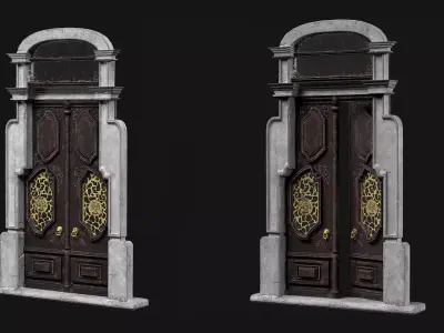 Big Wooden Door With Ornates Low-poly 3D model
