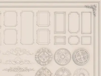 Collection stucco molding frame 05 Low-poly 3D model