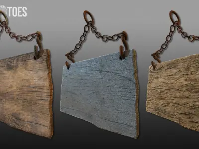 3D Hanging Wooden Signs - Game Ready Low-poly 3D model