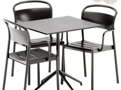 Muuto Linear Steel Armchair and Still Cafe Table Square 3D model
