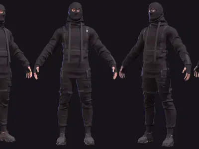Male character protester in street clothes Low-poly 3D model