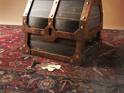 Old  wooden box with a carpet 3D model